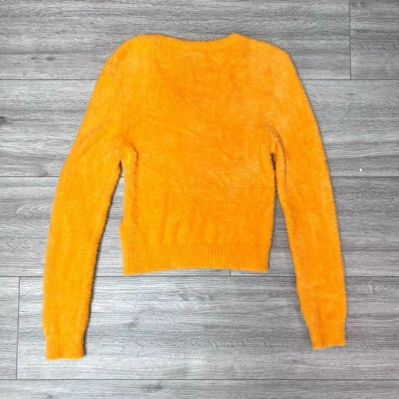 Massimo Dutti Women's Orange V-Neck Long Sleeve Pullover Faux Fur Sweater Small - Picture 8 of 8